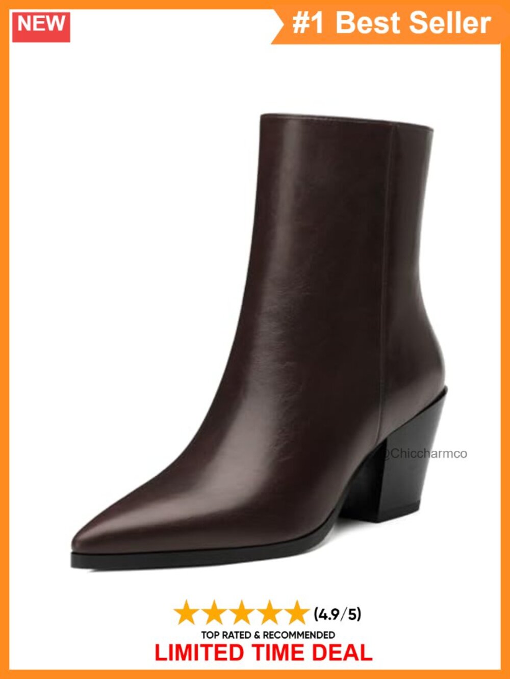 Faux Leather Chunky Heel Pointed Toe Ankle Booties Side Zip Comfort
